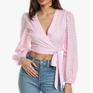 LOVE SHACK FANCY Kinza cropped wrap top in pale pink.  NWT. size small.